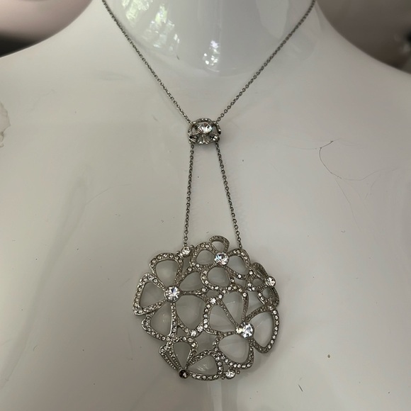 Silvertone Crystal Necklace Ornate with Crystal Pavee Rhinestones Adjustable - Picture 1 of 9